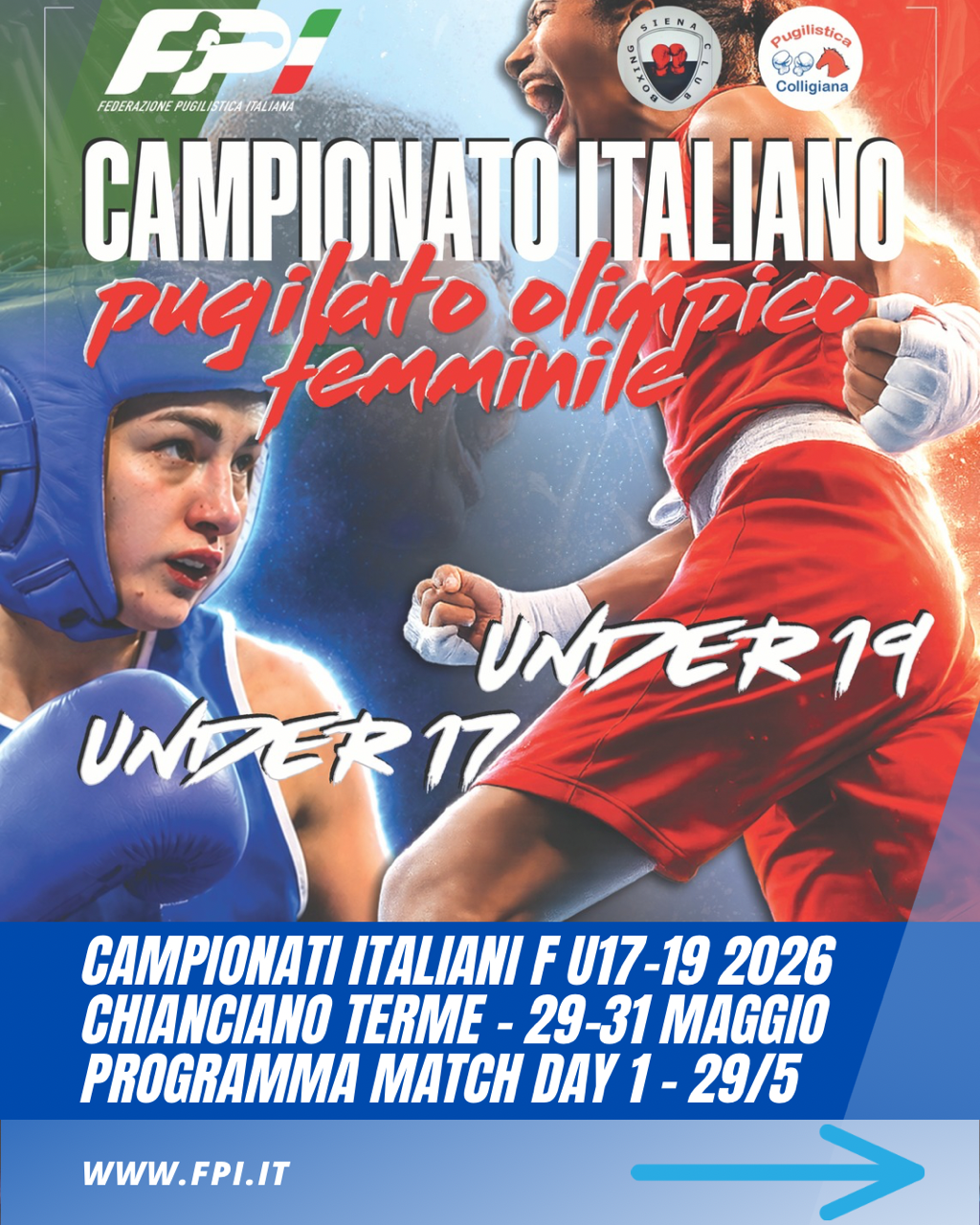 FASI FINALI CAMPIONATI ITALIANI FEMMINILI U17-19 2026 - RAGNI E PROGRAMMA DAY 1 - LIVE ITALIA BOXE TV - SPORT FACE
