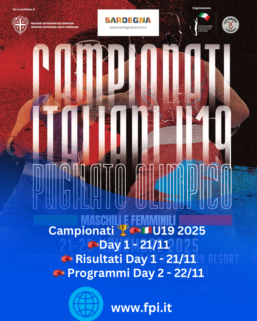 Campionati Italiani U19 M/F OLBIA 2025 - RISULTATI DAY 1 - PROGRAMMA DAY 2