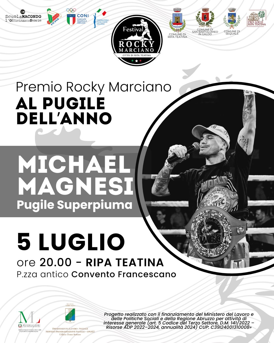 Premio Rocky Marciano: PER LA BOXE PREMIATI IL VICEPRESIDENTE MARIANGELA VERNA, MICHAEL MAGNESI ED EDOARDO D'ADDAZIO