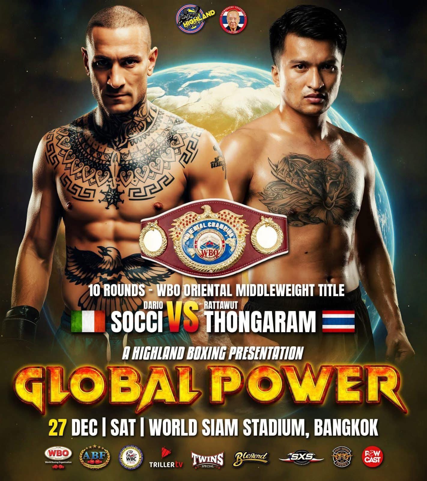 WBO Orintale Middleweight: Tutto pronto a Bangkok per la sfida Socci vs thongaram