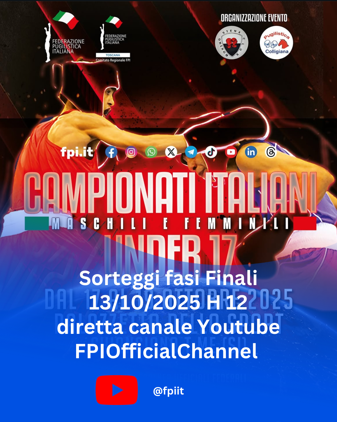 Campionati Italiani U17 M/F 2025 - Sorteggi live su YouTube FPIOfficialChannel oggi 13/10 H 12 