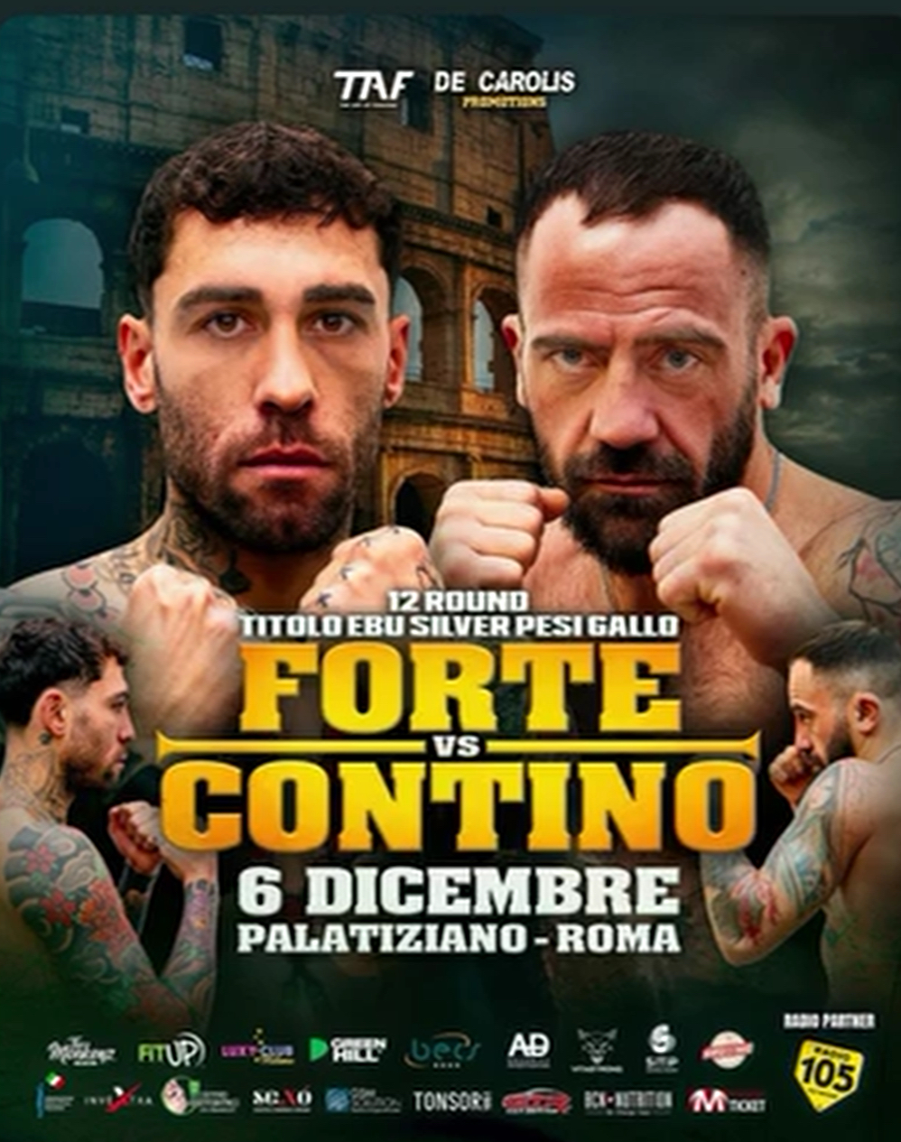 Il 6 dicembre grande serata TAF De Carolis Prom. A Roma - Main event Forte vs Contino per L’EBU silver Gallo 