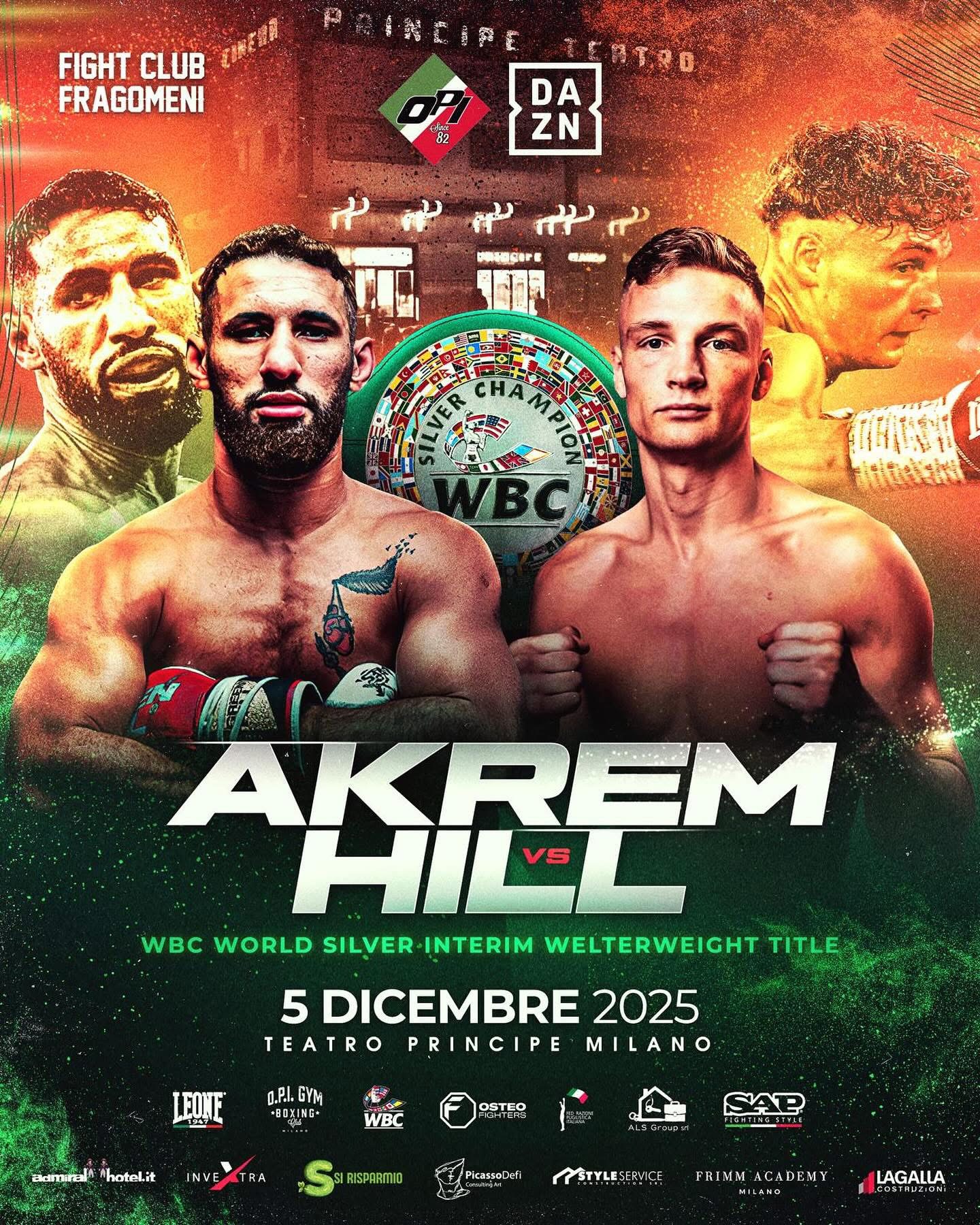 Il prossimo 5 dicembre a Milano Aouina vs Hill per il WBC Silver Interim Welterweight