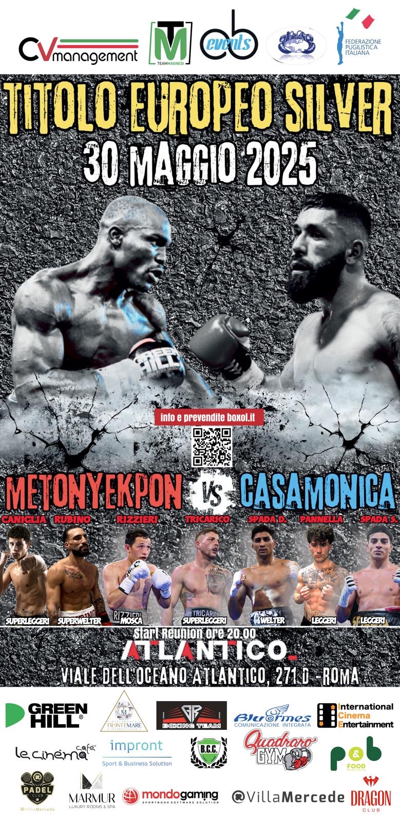 Titolo EBU Silver SUPERLEGGERI - IL 30 MAGGIO A ROMA LA SFIDA METONYEKPON VS CASAMONICA - INFO LIVESTREAMING & TV