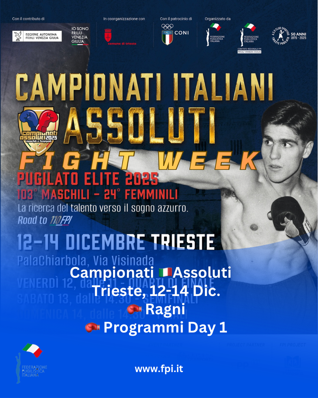CAMPIONATI ITALIANI ASSOLUTI M/F TRIESTE 2025 - SORTEGGI E PROGRAMMI 1° GIORNATA 