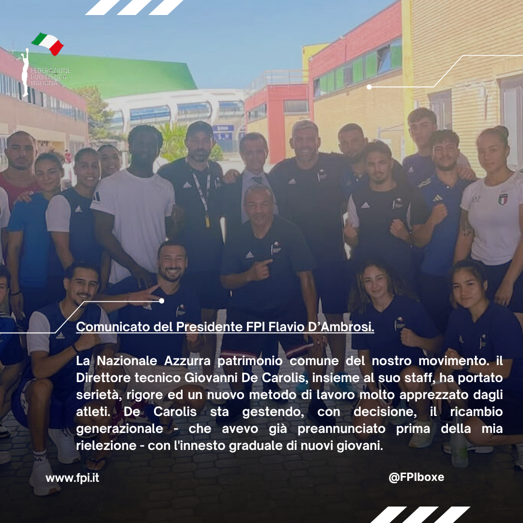 Comunicato del Presidente FPI Flavio D’Ambrosi: La Nazionale Azzurra patrimonio comune del nostro movimento.