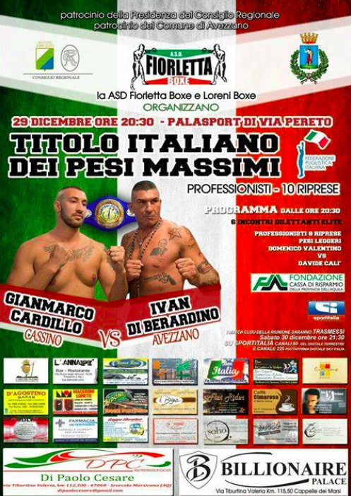 Domani ad Avezzano Cardillo vs Di Berardino per il Titolo Italiano Massimi #ProBoxing