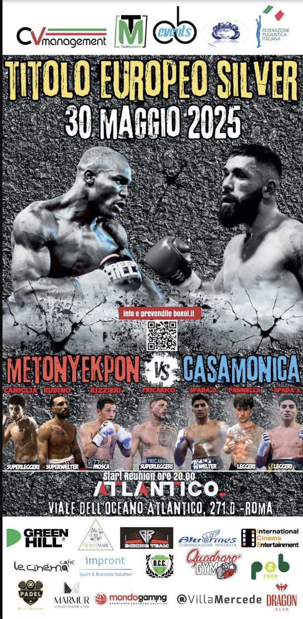 Titolo EBU Silver SUPERLEGGERI - IL 30 MAGGIO A ROMA LA SFIDA METONYEKPON VS CASAMONICA - PROGRAMMA SOTTOCLOU