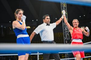 gemini melissa ita in red and isildar busra tur in blue competes in the boxing road to paris 2nd world qualification tournament in bangkok tha in the women s 75kg event on 1 june 2024. gemini melissa ita in red and isildar busra tur in blue competes in the boxing road to paris 2nd world qualification tournament in bangkok tha in the women s 75kg event on 1 june 2024.