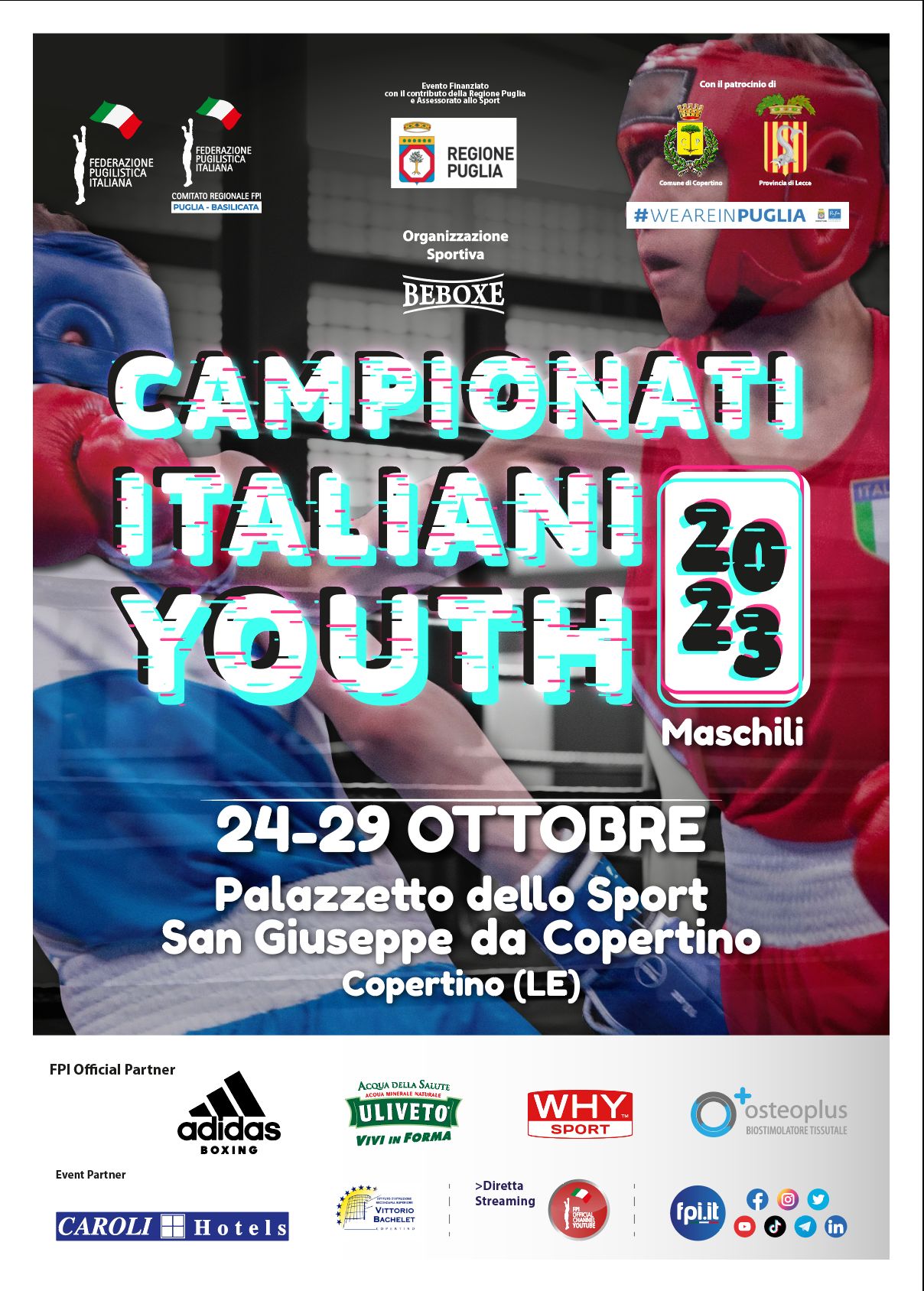 A COPERTINO (LE) DAL 24 AL 29 OTTOBRE I CAMPIONATI ITALIANI YOUTH MASCHILI 2023