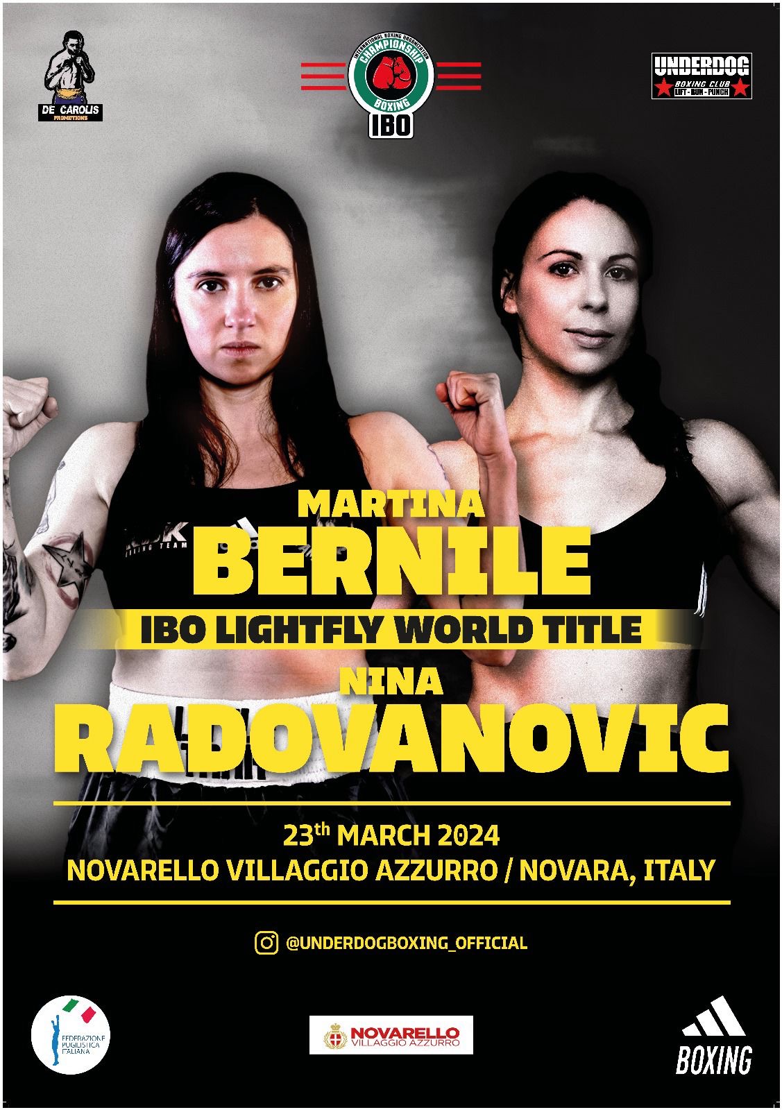 BERNILE VS RADOVANOVIC IL 23 MARZO A NOVARA PER IL MONDIALE IBO MINIMOSCA 