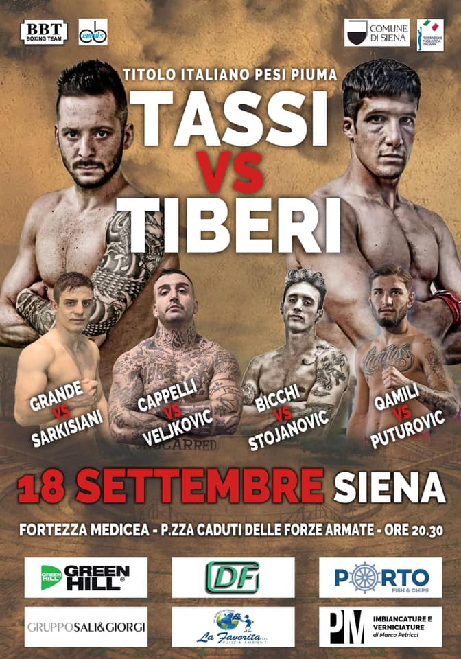 Il 18 settembre a Siena la sfida Tassi vs Tiberi per la Cintura Tricolore dei Piuma 