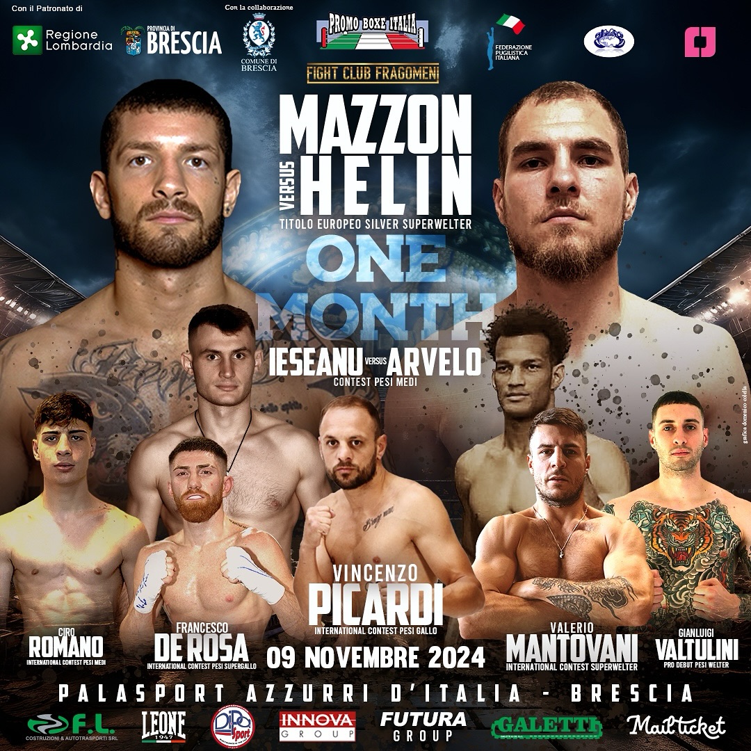 UN MESE ALLA BRESCIA BOXING NIGHT - MAIN EVENT: MAZZON VS HELIN PER L'EBU SILVER SUPERWELTER 