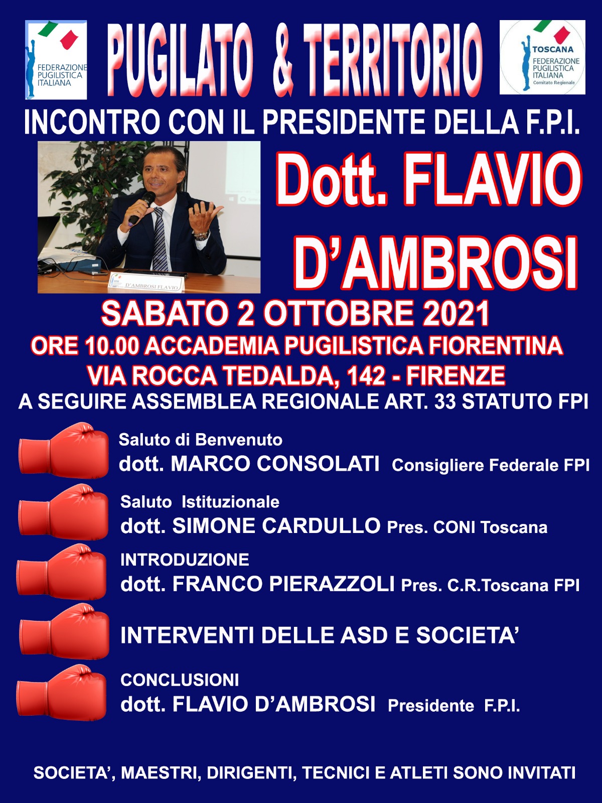 Pugilato & Territorio: il 2 Ottobre tappa in Toscana per il Presidente FPI D'Ambrosi 