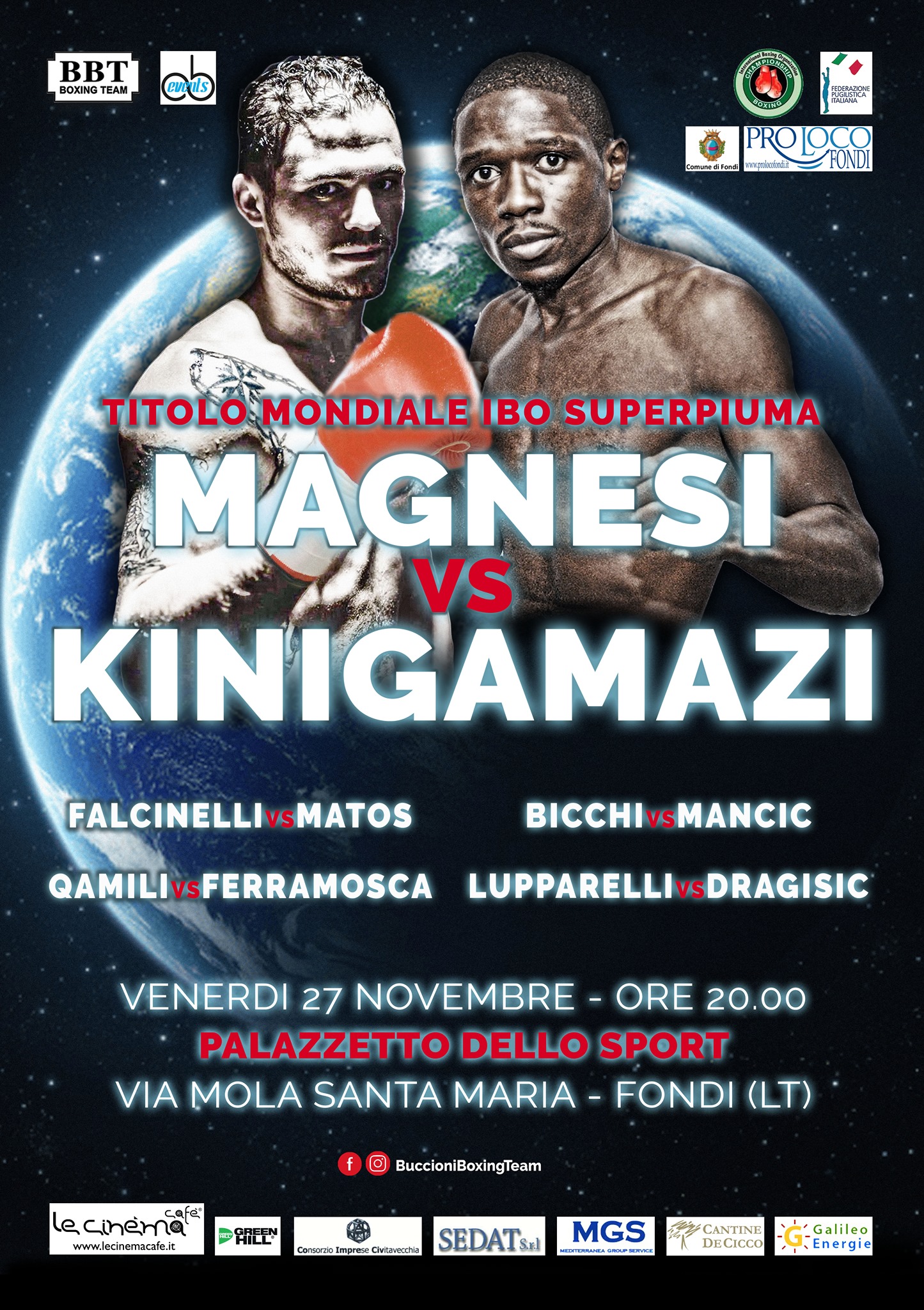 Il 27 Novembre la grande sfida Magnesi vs Kinigamazi per il Mondiale IBO Superpiuma - Ricco Sottoclou - INFO TV Streaming 