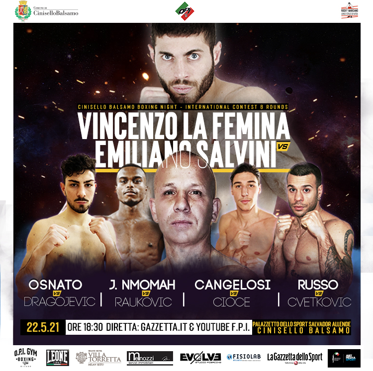 Il 22 maggio torna la boxe a Cinisello Balsamo - Livestreaming gazzetta.it e Youtube FPIOffcialChannel