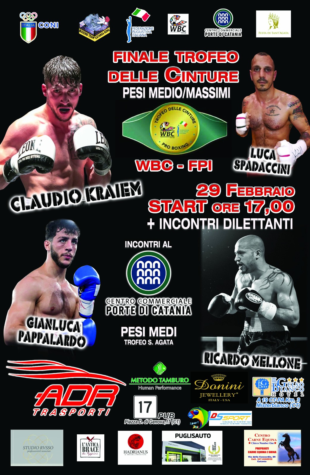 Il 29 Febbraio a Catania la Finale Trofeo Cinture 2019 Mediomassimi Kraiem vs Spadaccini 