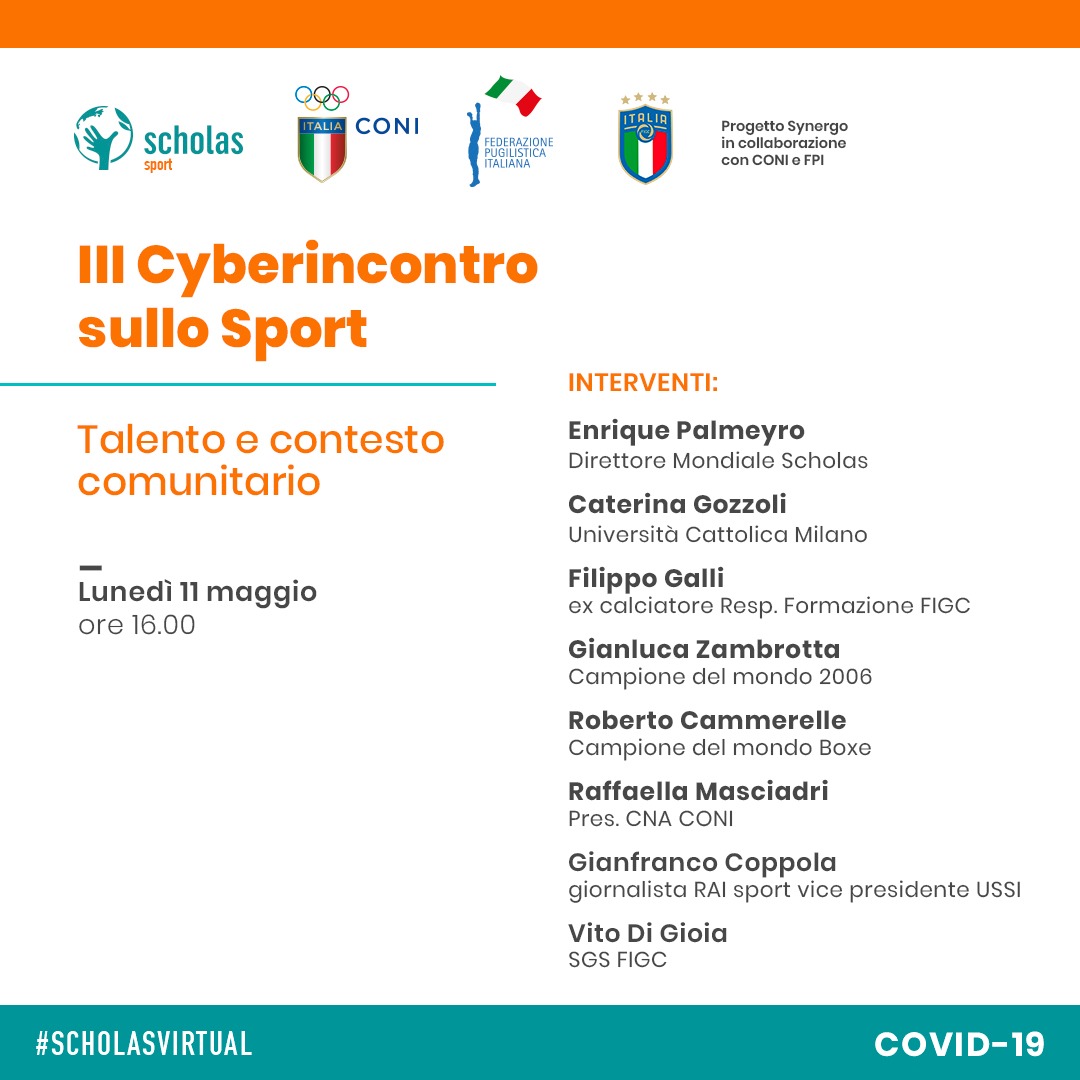 L'11 Maggio 3° Cyberincontro sullo Sport di Scholas: tra gli ospiti Roby Cammarelle 