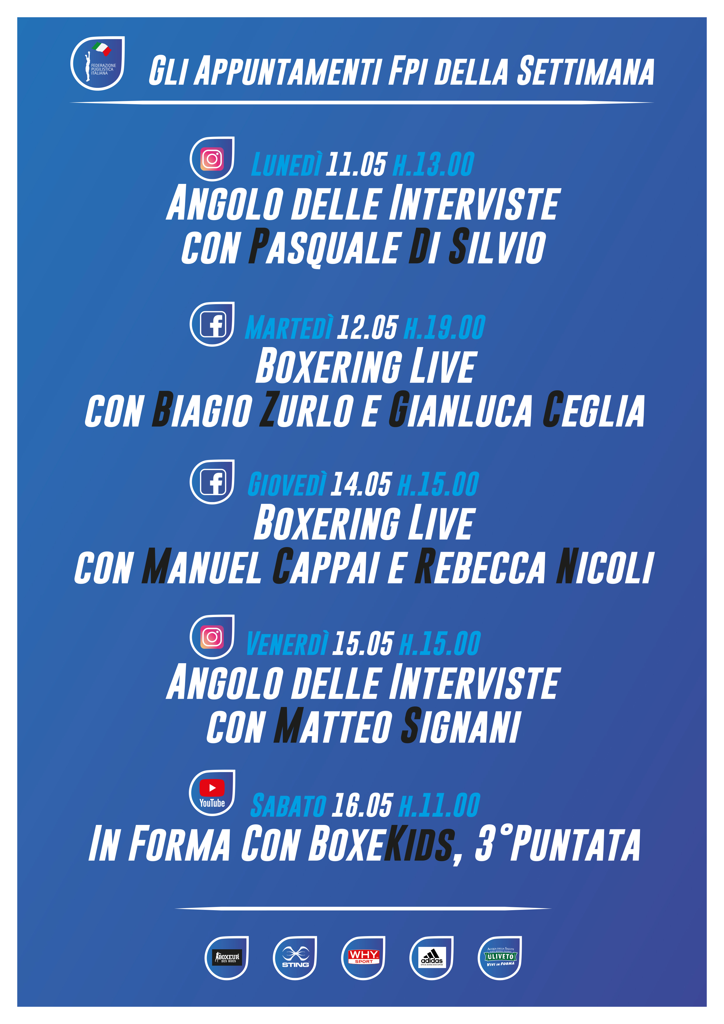 Palinsesto Social FPI dall'11 al 16 maggio pv #Informaconlaboxe 