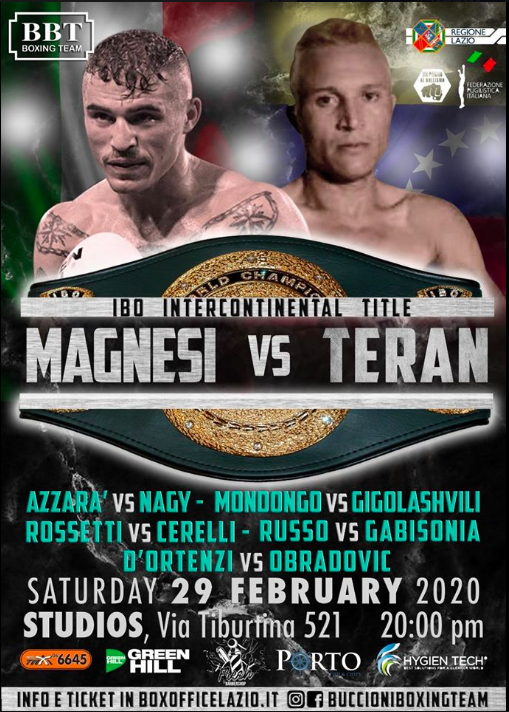 ROma 29/2/2020 Magnesi vs Teran - Titolo Int. IBOSuperpiuma - Venerdì 28 Febbraio il Peso Ufficiale 