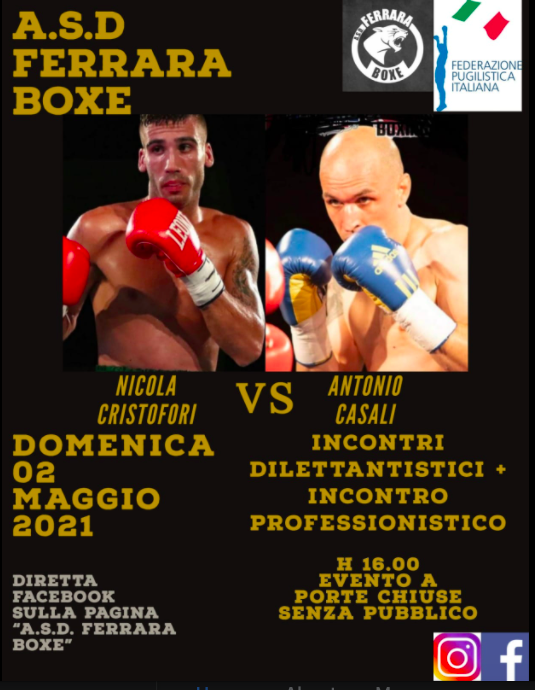 Domenica 2 Maggio a Ferrara torna sul Ring Nicola Cristofori 