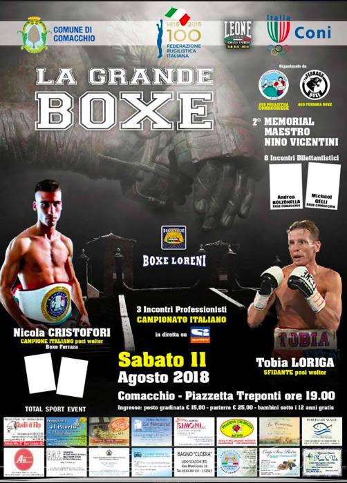 A Comacchio l'11 Agosto Cristofori vs Loriga per il Titolo Italiano Welter - INFOTICKET