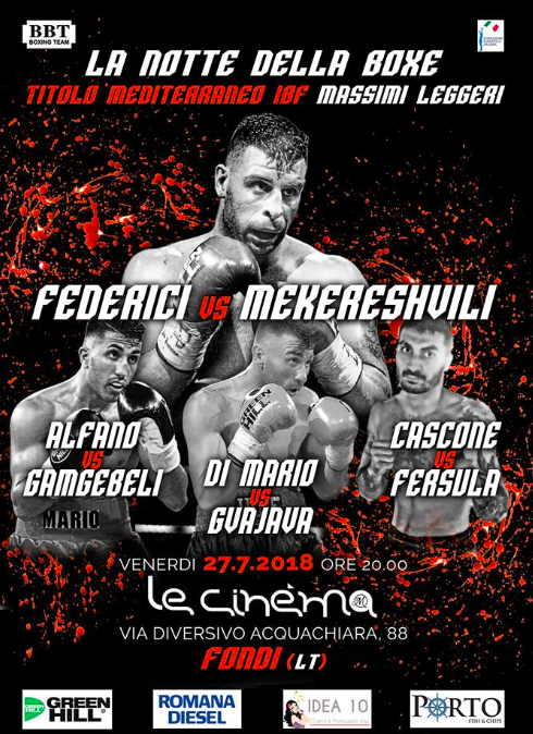 Venerdì 27 Luglio a Fondi Federici vs Mekereshvili per il Titolo Mediterraneo IBF Cruiser #ProBoxing