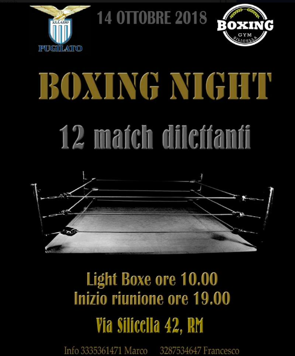 Il 14 ottobre a Roma la Boxing Night con incontri AOB e di Light Boxe 