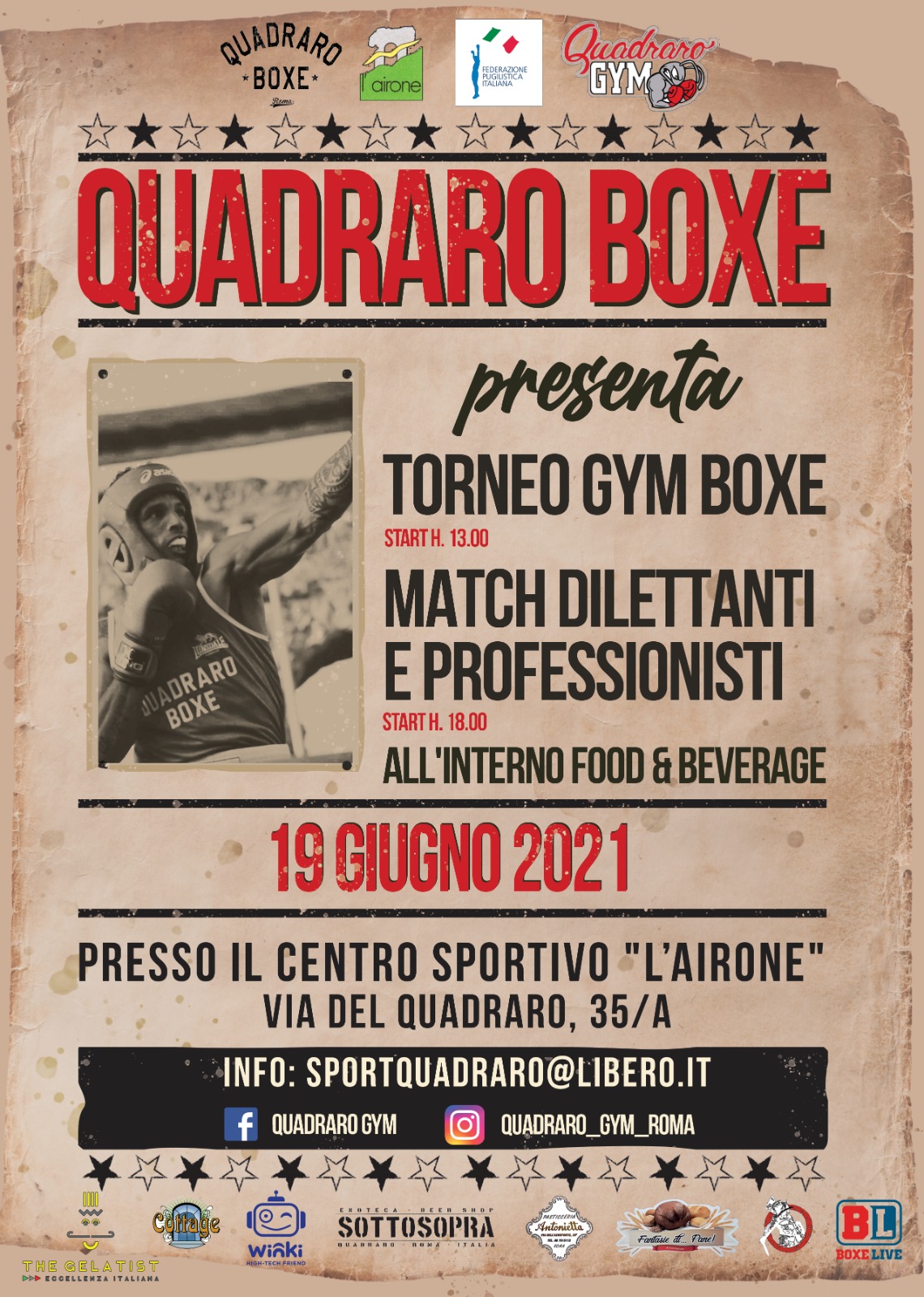 Il 19 Giugno a Roma Evento GymBoxe-AOB-PRO - MAIN EVENT CON CASAMONICA SUL RING 