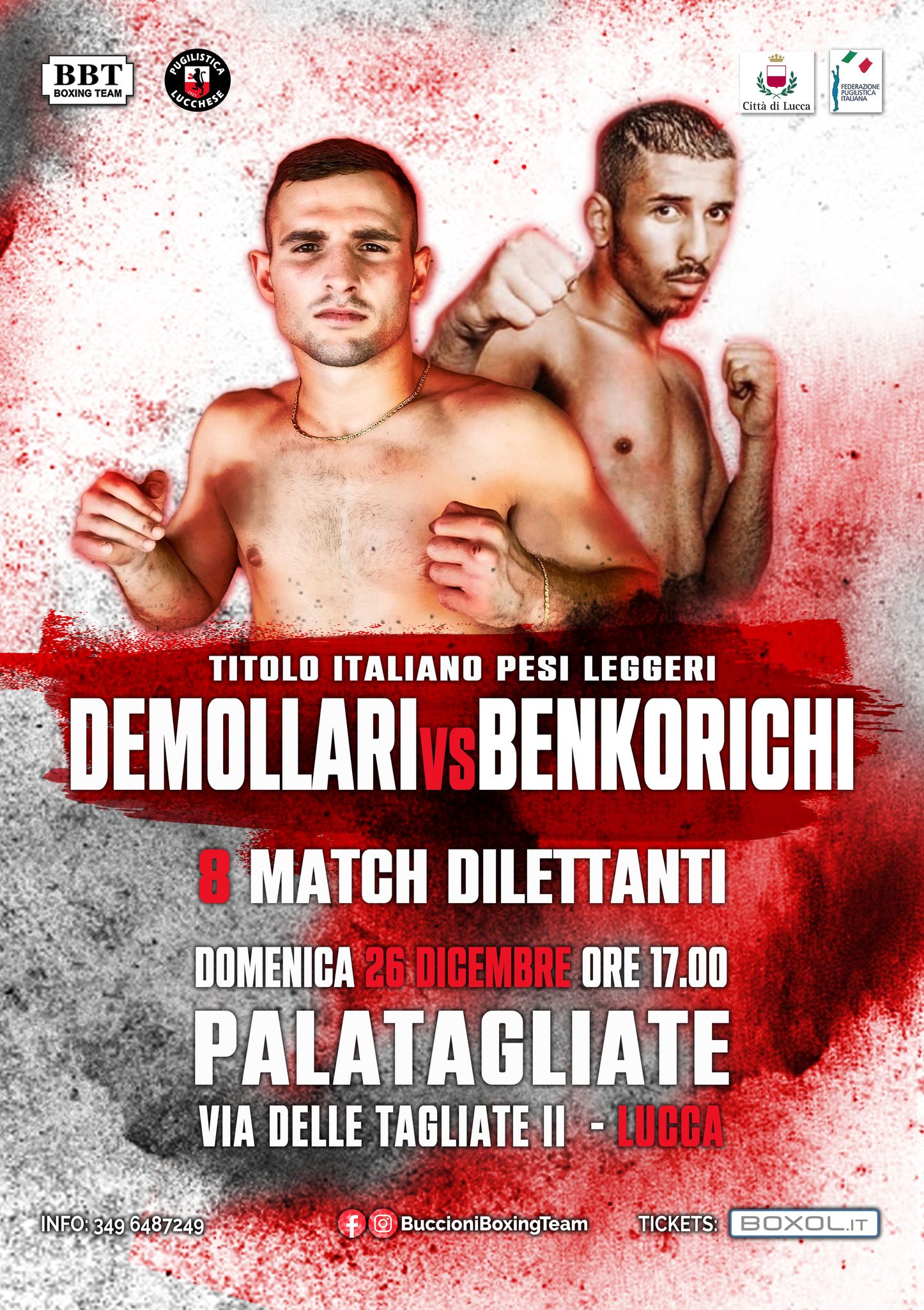 Lucca Boxing Night: il 26 dicembre la sfida tra Demollari e Benkorichi per il titolo Italiano Leggeri 
