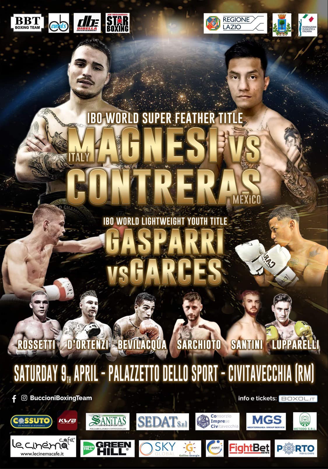 Civitavecchia Boxing Night - il 9 Aprile il Mondiale di Magnesi e un ricchissimo sottoclou 