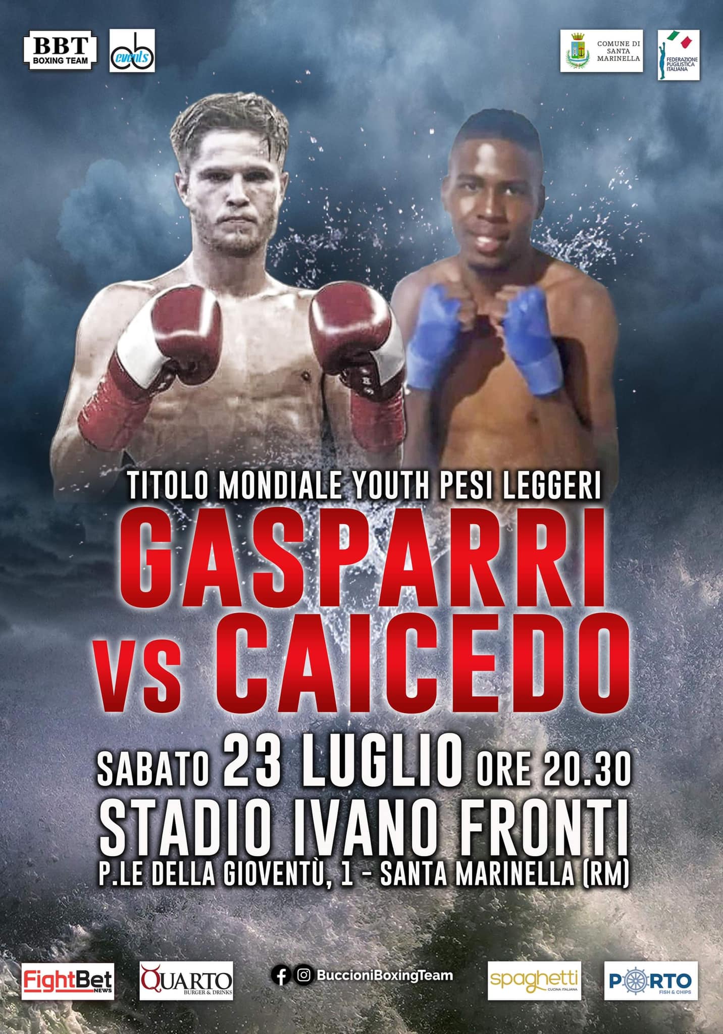 Il 23 Luglio a Santa Marinella Gasparri vs Caceido per il Mondiale Youth IBO Leggeri 
