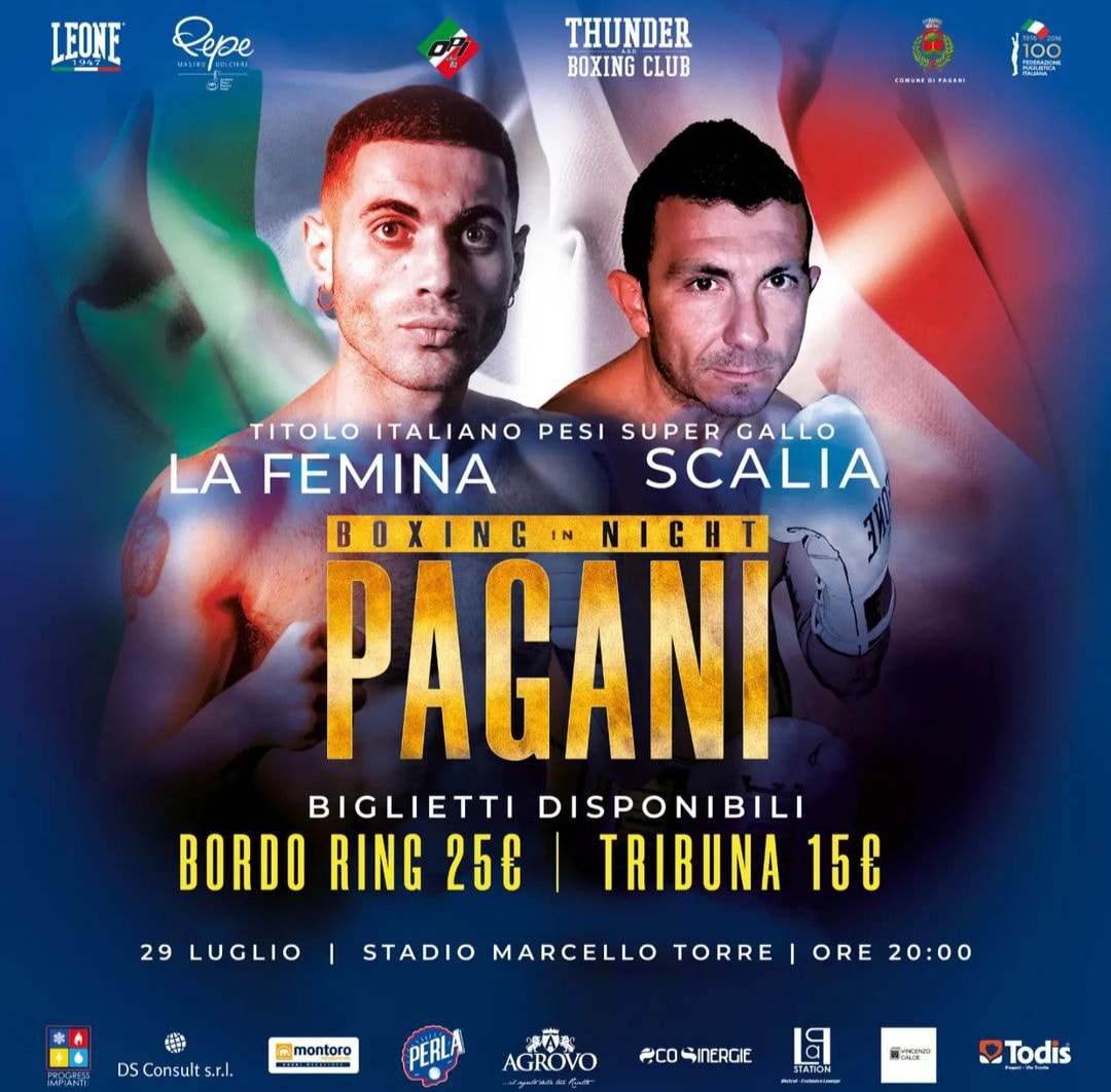 Pagani Boxing Night: il 29 luglio la sfida per l'Italiano dei Supergallo tra LaFemina e Scalia - Info Ticket