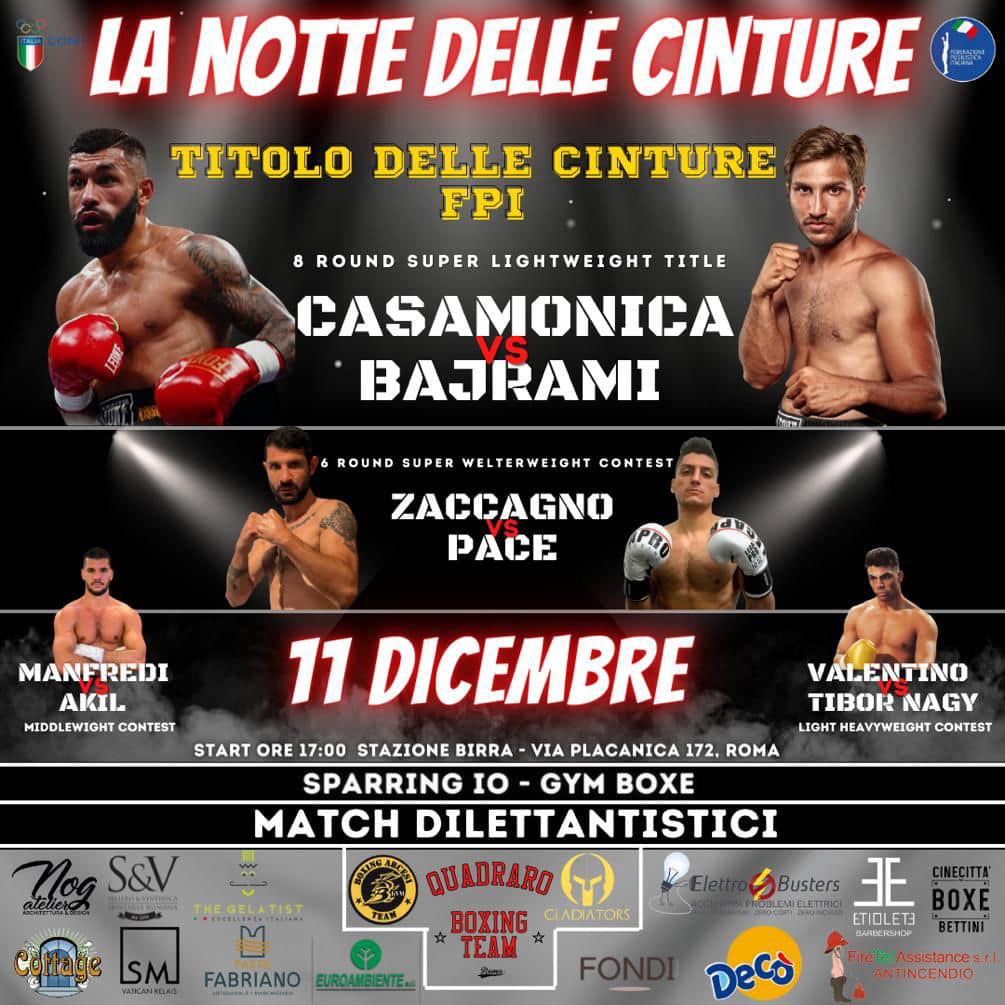 L'11 Dicembre a Roma la Finale del TRofeo delle Cinture Leggeri tra Casamonica e Bajrami