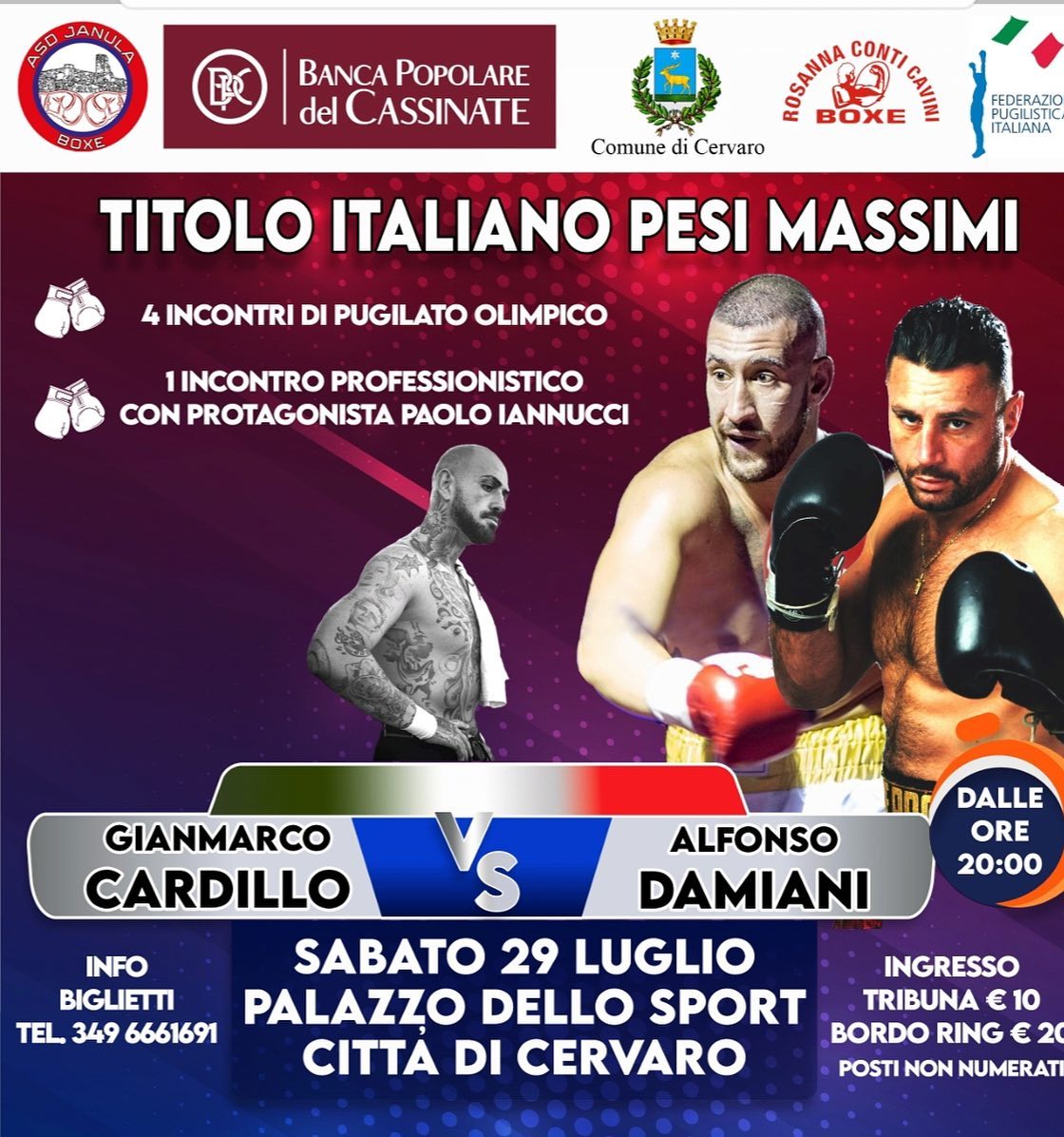 Stasera a Cervaro Cardillo vs Damiani per il Titolo Italiano Massimi - DIRETTA FPIOFFICIALCHANNEL YOUTUBE + FIGHTERS LIFE