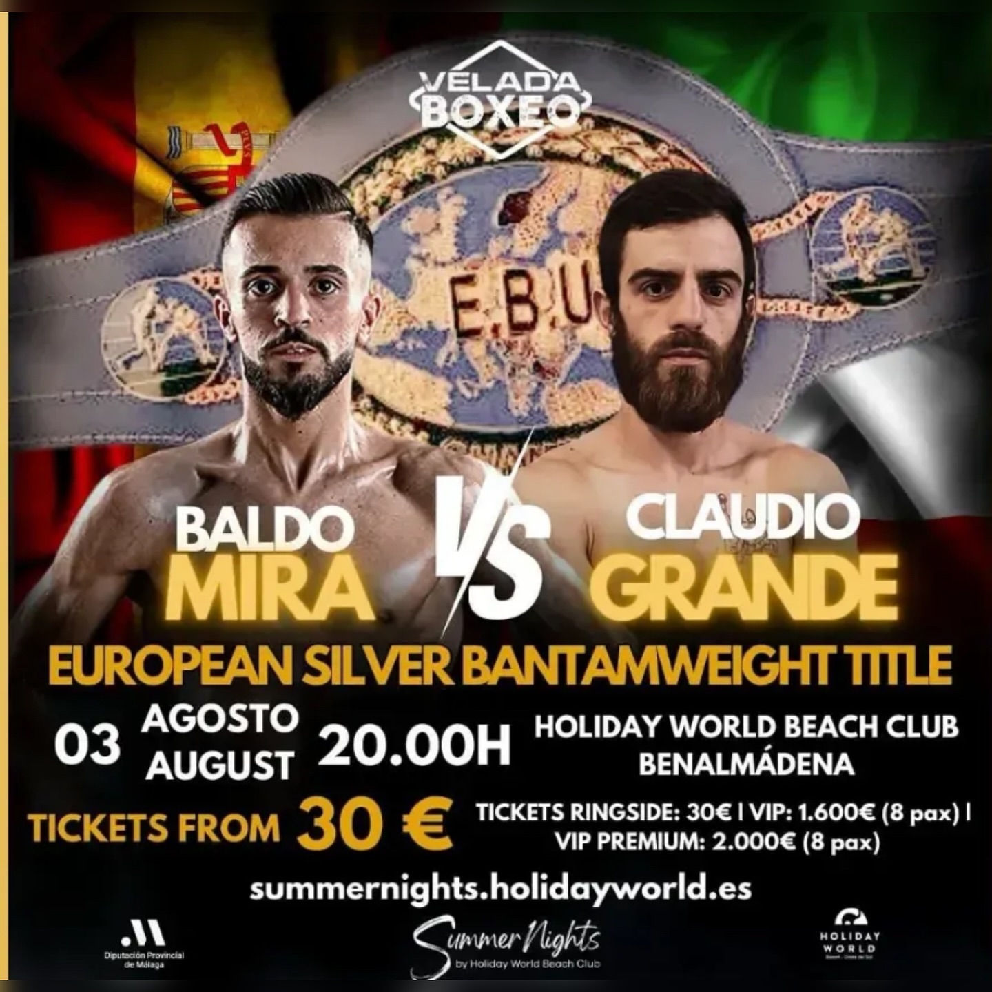  Titolo EBU Silver Gallo: Il 3 agosto a Benalmadena Claudio Grande vs Baldo Mira 