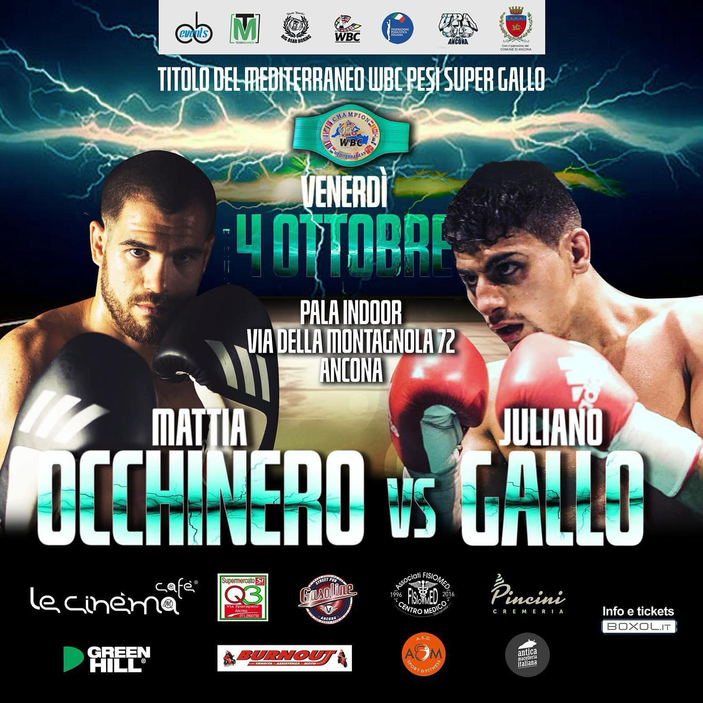 Titolo WBC Mediterraneo Supergallo: IL 4 OTTOBRE P.V. AD ANCONA OCCHINERO VS GALLO 