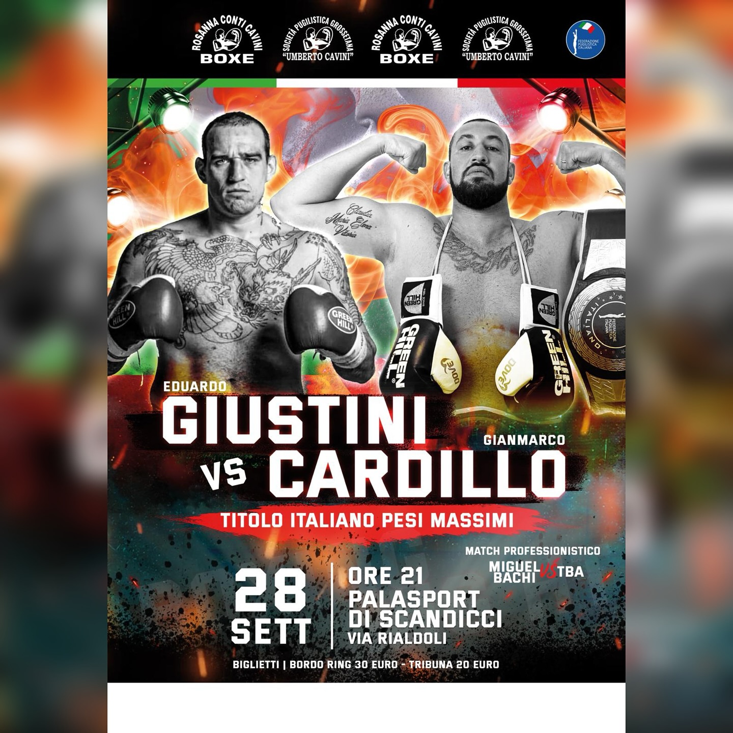 Il 28 settembre al PalaSport di Scandicci la sfida Cardillo vs Giustini per il Titolo Italiano Massimi 