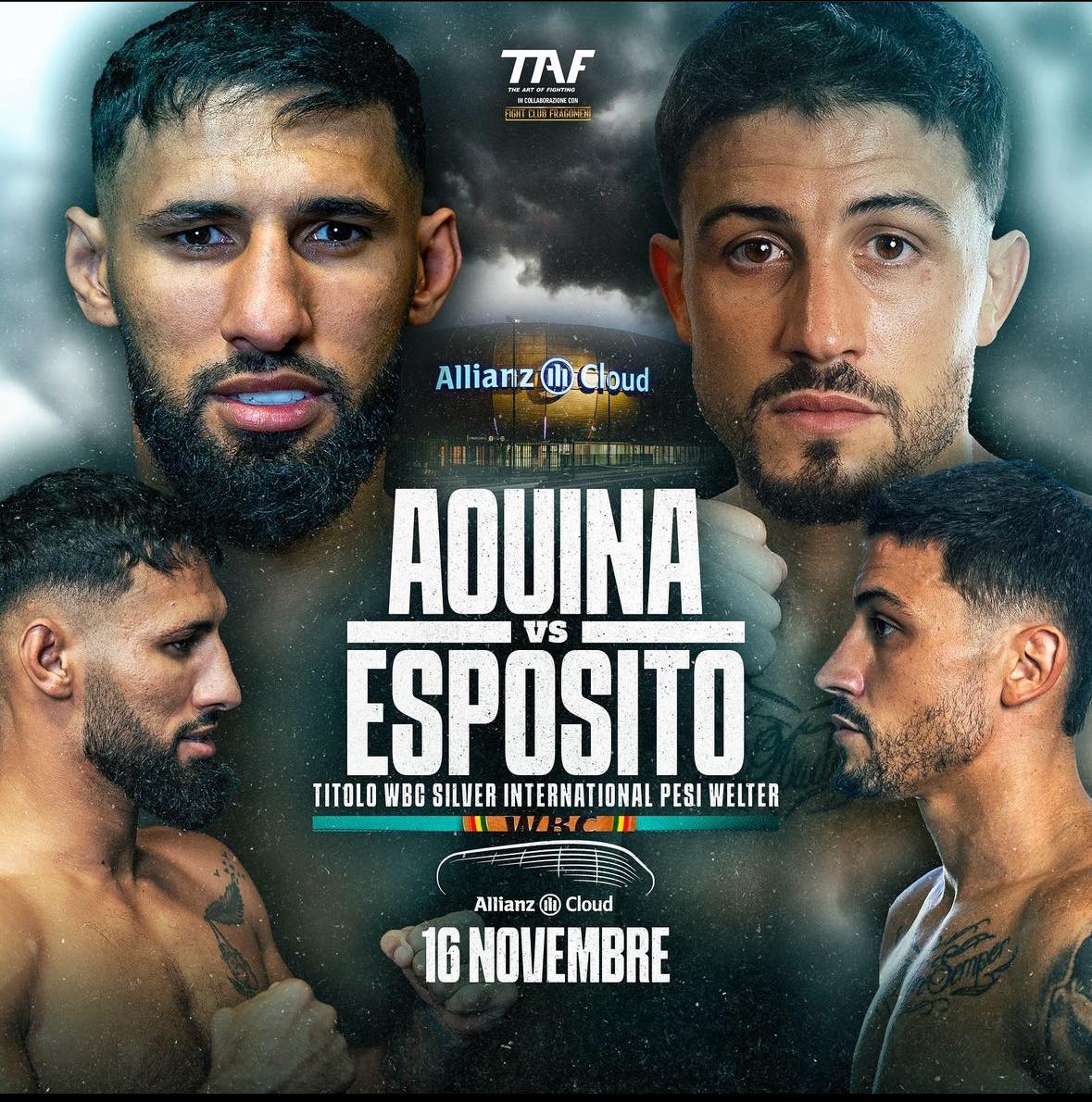 TAF7: IL PROSSIMO 16 NOVEMBRE A MILANO AOUINA VS ESPOSITO PER IL WBC INT. SILVER DEI WELTER 