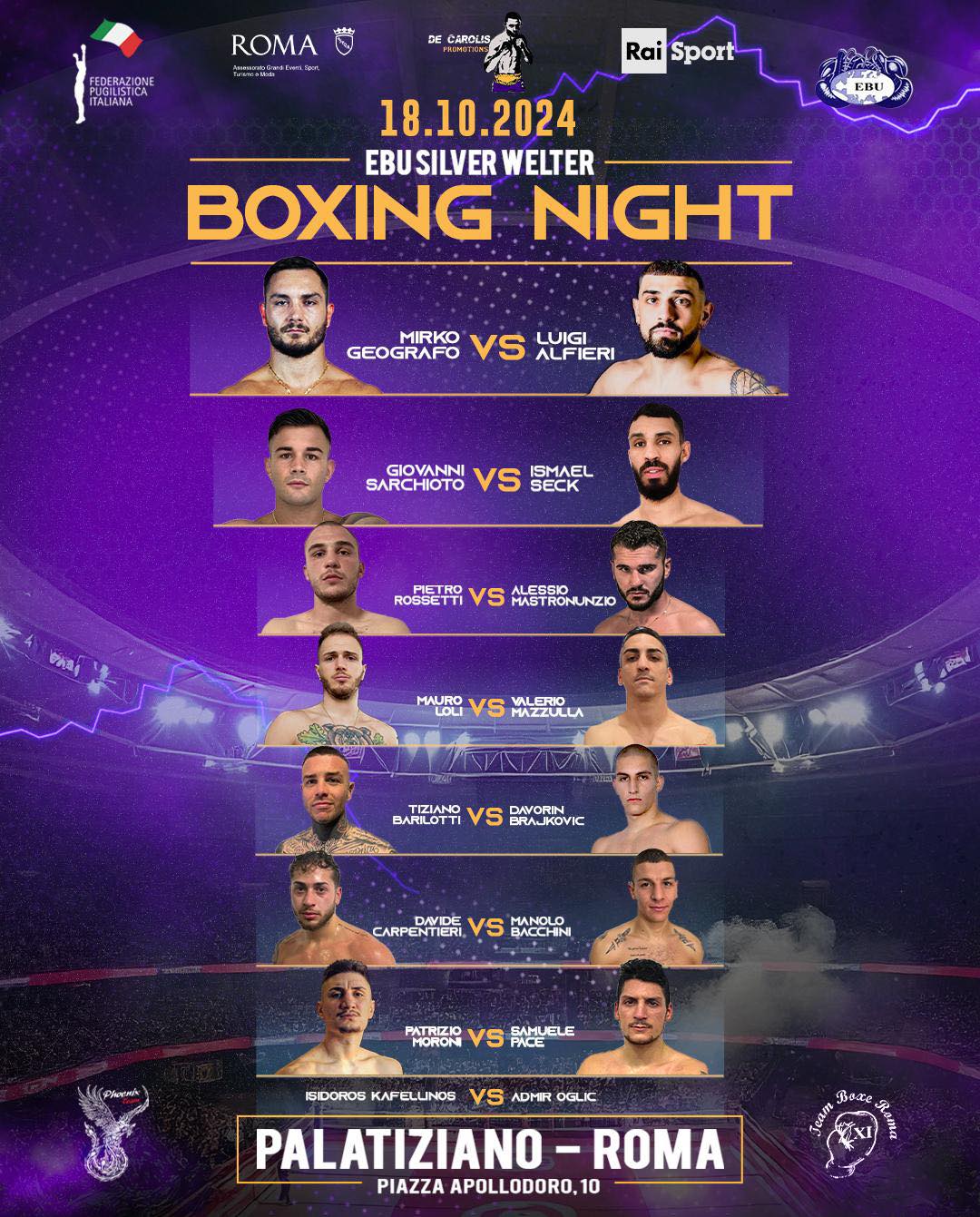 IL PROSSIMO 18 OTTOBRE AL PALATIZIANO DI ROMA IL REMATCH PER L'EBU SILVER WELTER TRA GEOGRAFO E ALFIERI - DIRETTA RAISPORT