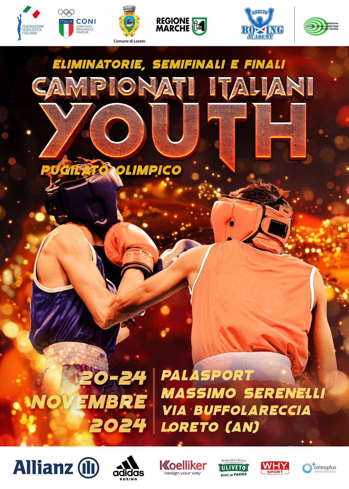 CAMPIONATI ITALIANI YOUTH MASCHILI 2024: IL TORNEO A LORETO DAL 19 AL 24 NOVEMBRE p.v. ELENCO ATLETI + PROGRAMMA MATCH DEL 19/11