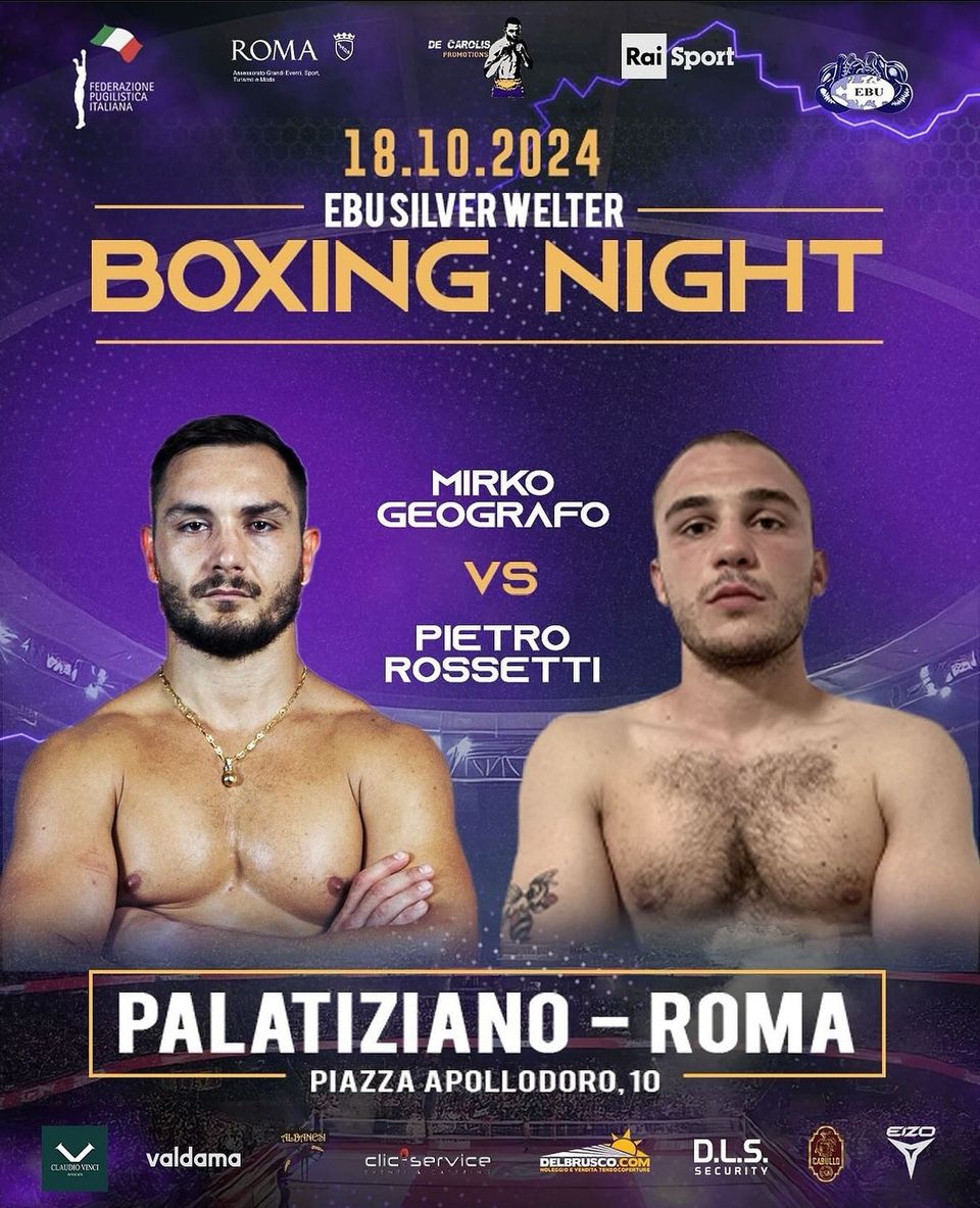 EBU SILVER WELTER:  IL 18 OTTOBRE A ROMA SARA' SFIDA TRA GEOGRAFO E ROSSETTI - DIRETTA RAISPORT