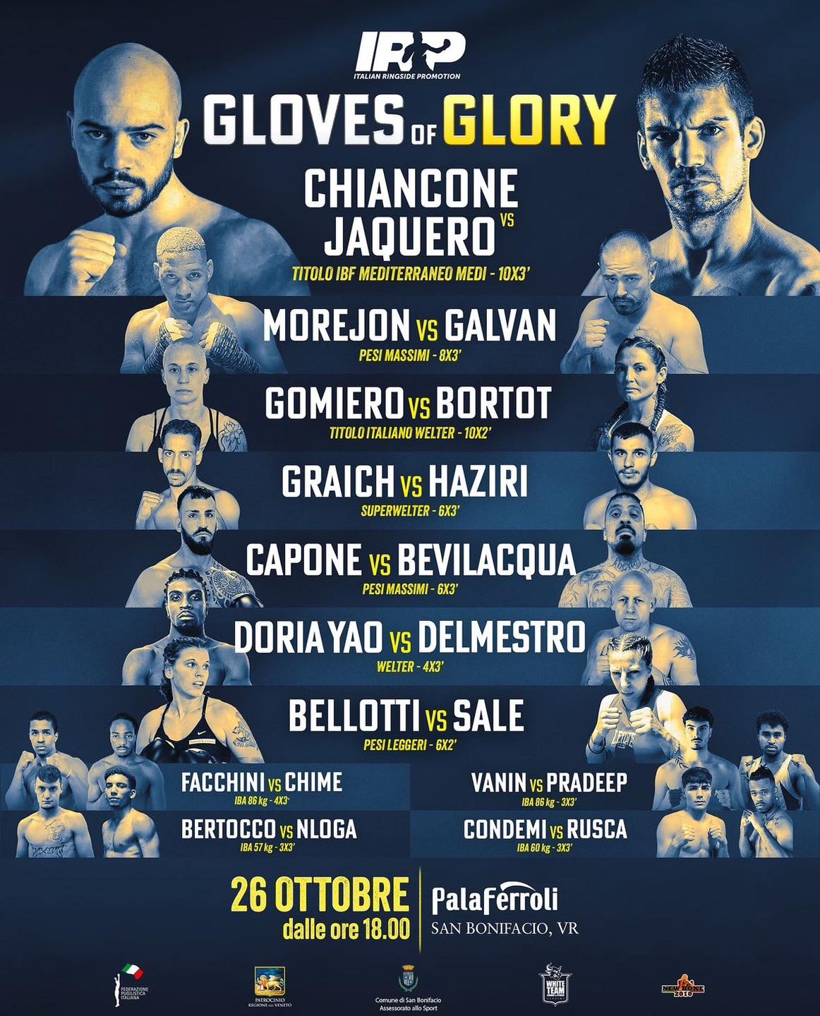 Il 26 ottobre a San Bonifacio (VR) Grande serata di Boxe con due Titoli in Palio 
