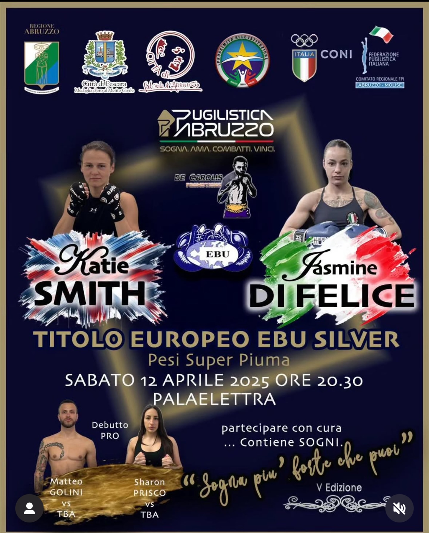 EBU SILVER SUPERPIUMA: IL 12 APRILE A PESCARA IL MATCH TRA JASMINE DI FELICE E KATIE SMITH