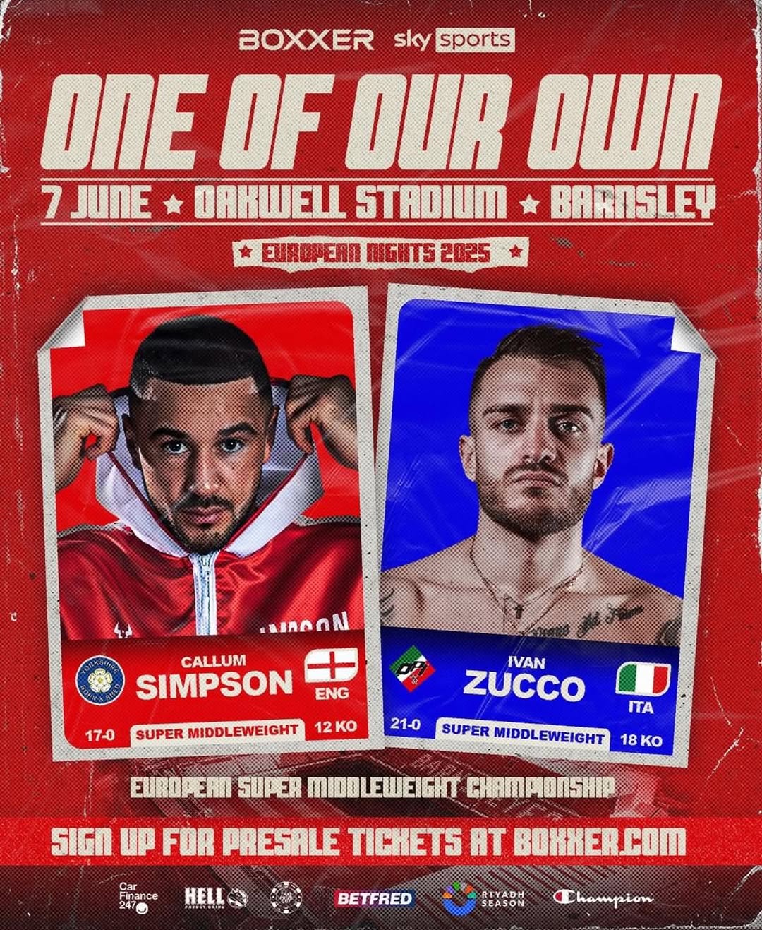 Titolo EBU Euro Pesi SuperMedi  - IL PROSSIMO 7 GIUGNO A BARSNLEY LA SFIDA SIMPSON VS ZUCCO 