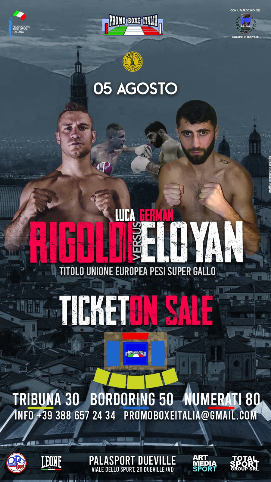 Il 5 agosto a Dueville (VI) Rigoldi vs Eloyan per il Titolo Supergallo UE - INFO TICKET