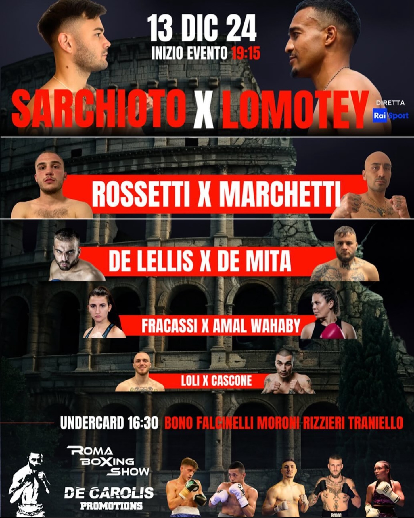 Il 13 Dicembre Grande serata di Boxe al Palazzetto dello Sport di Roma - DIRETTA RAISPORT 