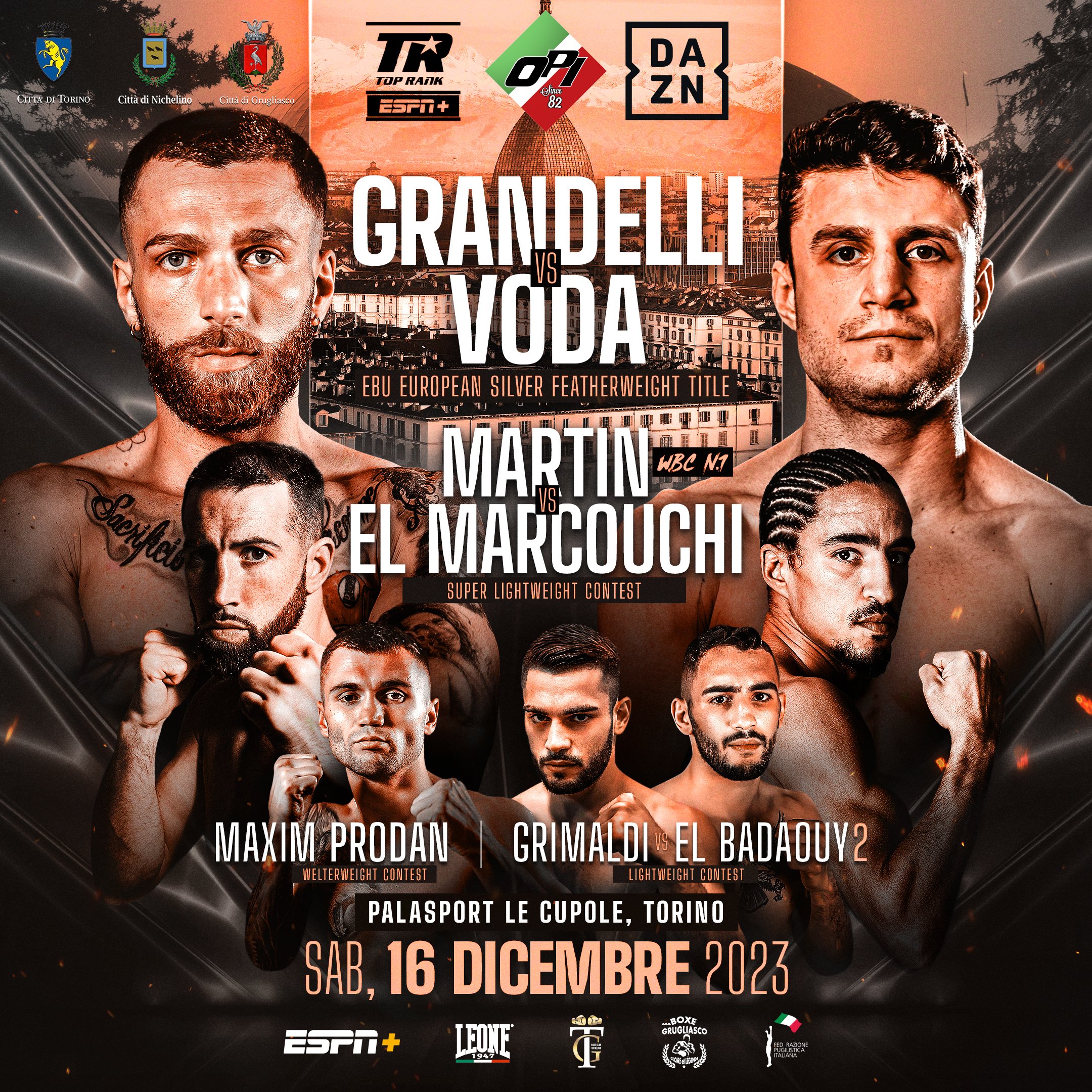 Opi Fight Night: a Torino Grandelli vs Voda per il Titolo EBU Silver dei pesi piuma