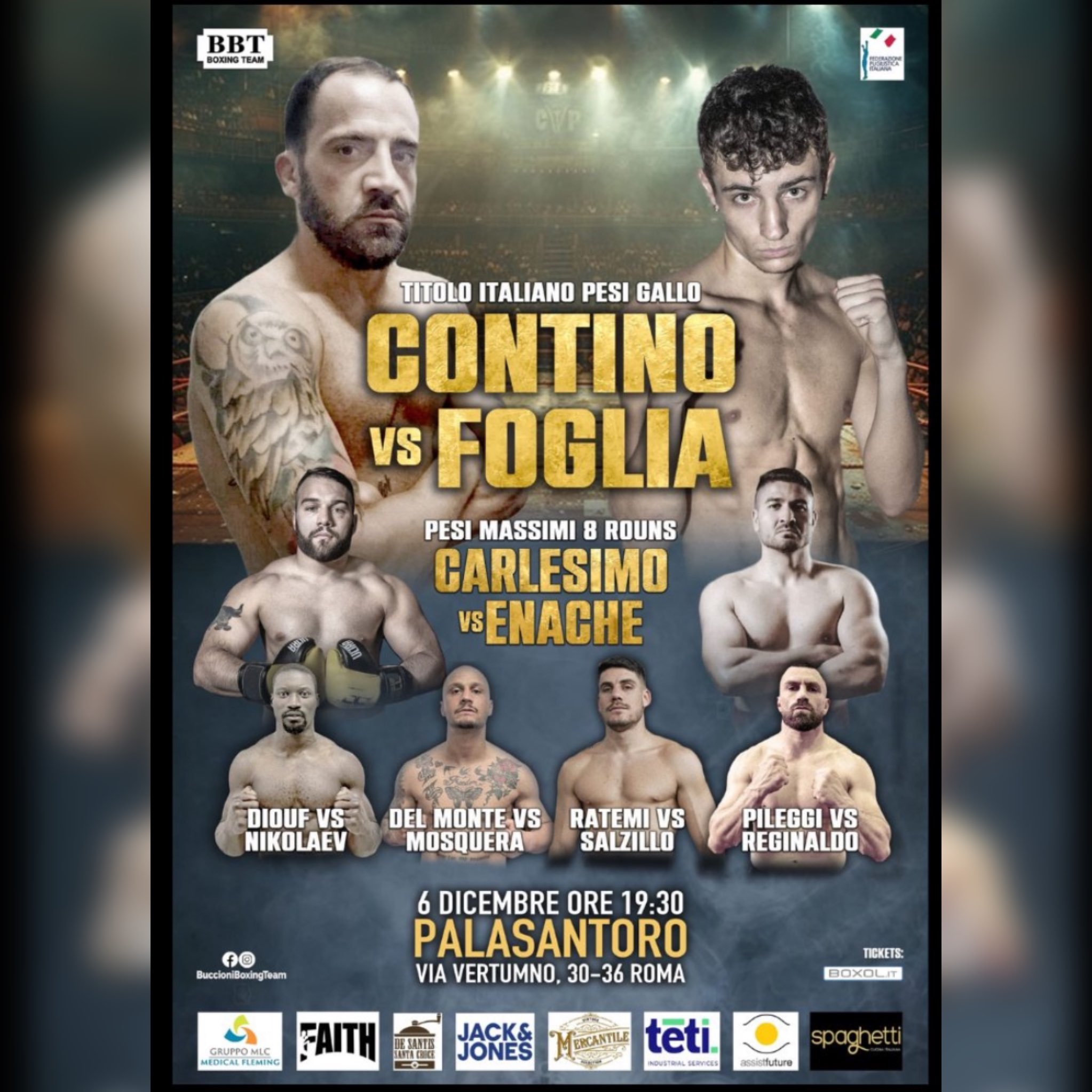 Il 6 dicembre a Roma Contino vs Foglia per il Titolo Italiano Gallo - INFO TICKET 