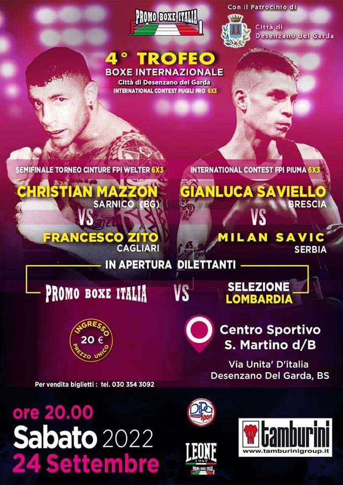 Il 24 Settembre pv il 4° Trofeo di Boxe Città di Desenzano 